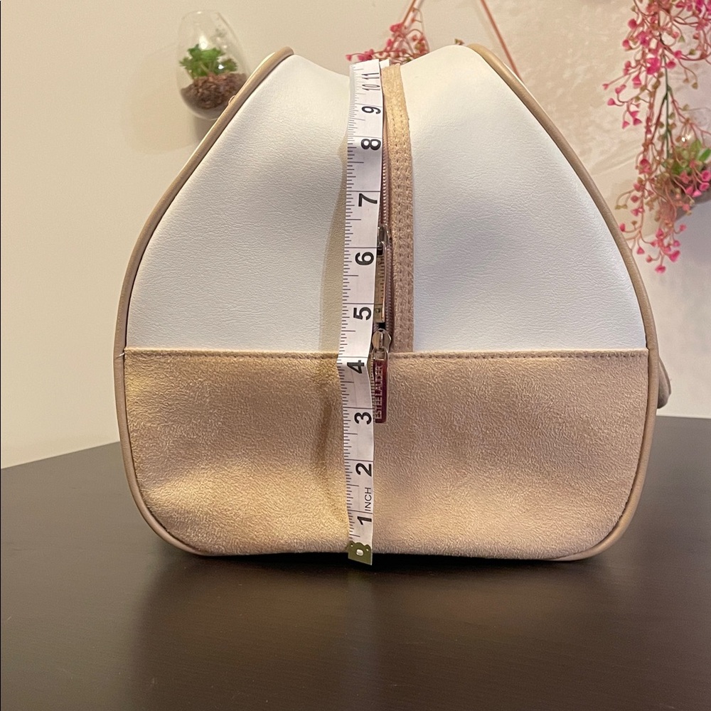 NWOT Estée Lauder White Faux Leather and Tan Suede Travel Bag/Purse - Picture 5 of 6